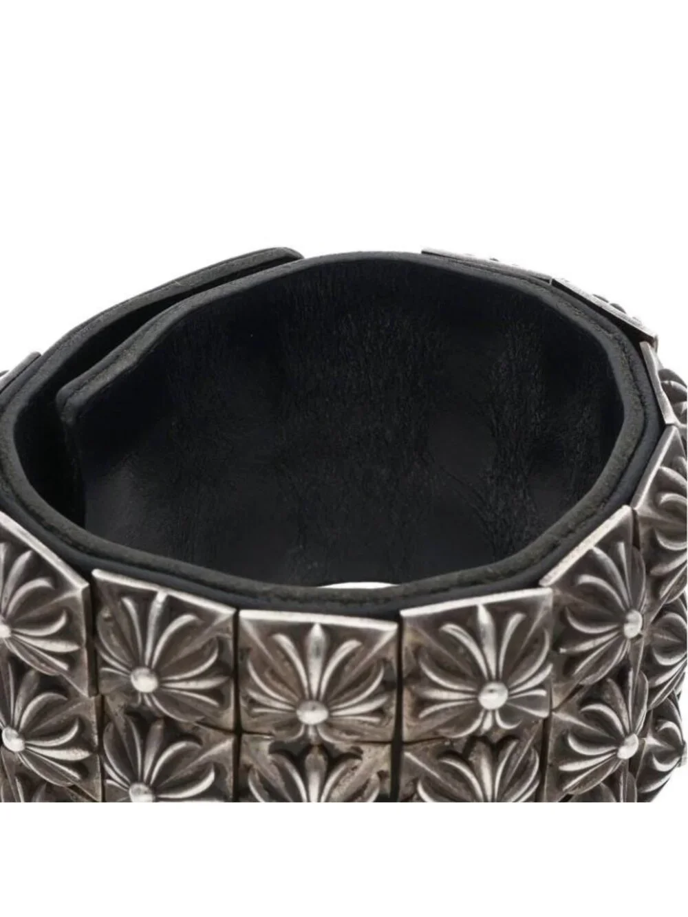 Chrome Hearts Zero Stud Trpl Row Pyramid Triple Leather Bracelet